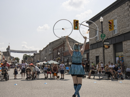 Fire dancer in front of crowd