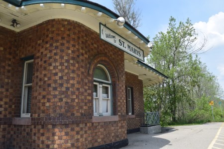 Train station with welcome signage