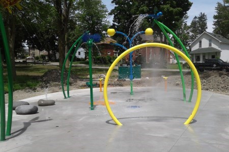 Splash pad playground in summer
