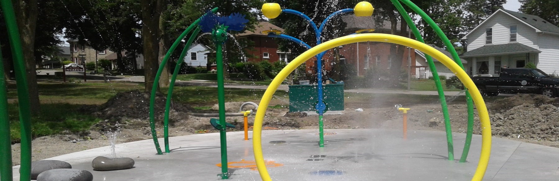 Splash pad playground in summer