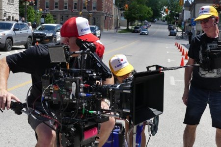 Filming crew on set with camera